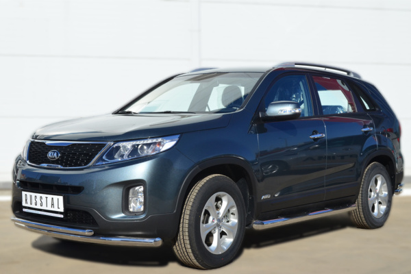 Фото Пороги труба d76 с накладкой (вариант 1) KIA Sorento 2012-