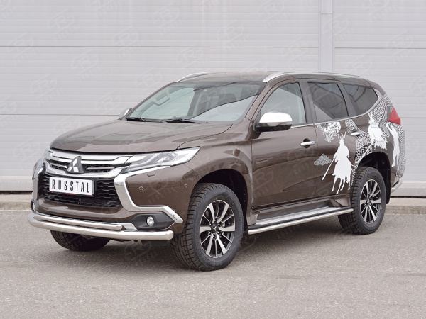 Фото Защита переднего бампера d76 секция-d42 дуга MITSUBISHI PAJERO SPORT 2016