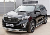 Фото Пороги труба d42 с листом (лист нерж, проф.нерж)(вариант 3) KIA SORENTO PRIME CRDI 2015-2018