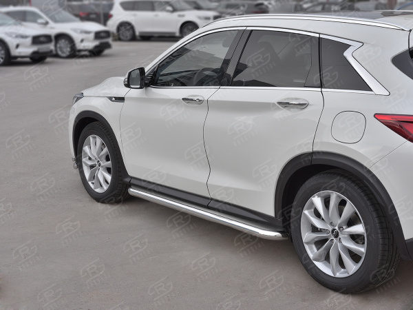 Фото Пороги труба d63 с листом (лист нерж, проф. нерж) (вариант 3) INFINITI QX50 2018-