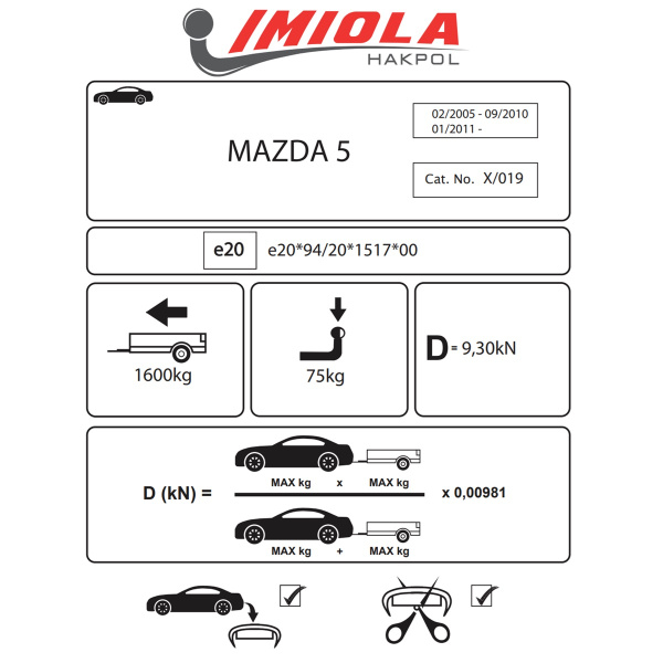 фото Фаркоп Imiola для Mazda 5 I (2005-2010)
