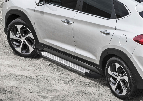 Фото Пороги алюминиевые Rival "Silver" для Kia Sportage 2016-